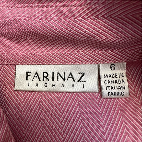 Farina’s Taghavi Cropped Chevron Pink Button Down Shirt with Waist Tie - Picture 3 of 9